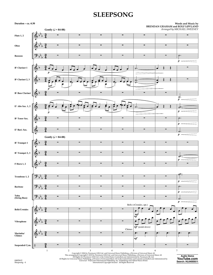 Sleepsong (arr. Michael Sweeney) - Conductor Score (Full Score) Concert Band scores gallery preview page 4