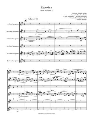 Book cover for Recordare (from "Requiem") (F) (Saxophone Sextet - 5 Ten, 1 Bari)