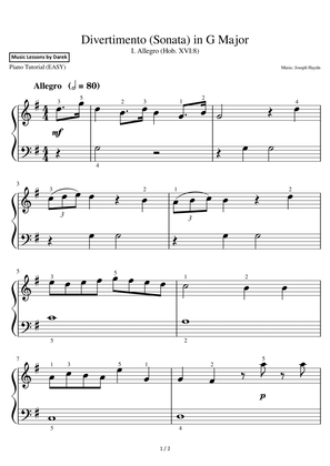 Divertimento (Sonata) in G Major (EASY PIANO) I. Allegro (Hob. XVI:8) [Joseph Haydn]