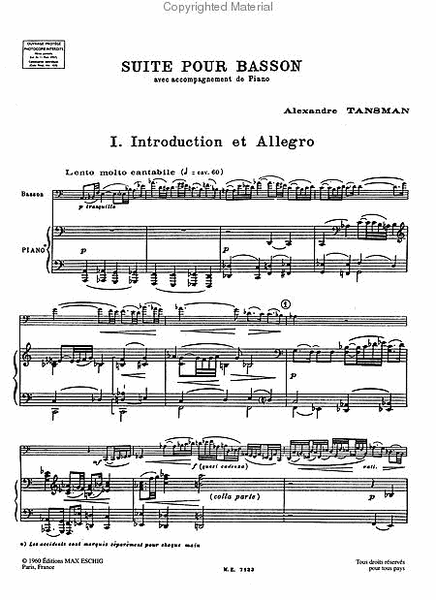 Suite for Bassoon by Alexandre Tansman Bassoon Solo - Sheet Music