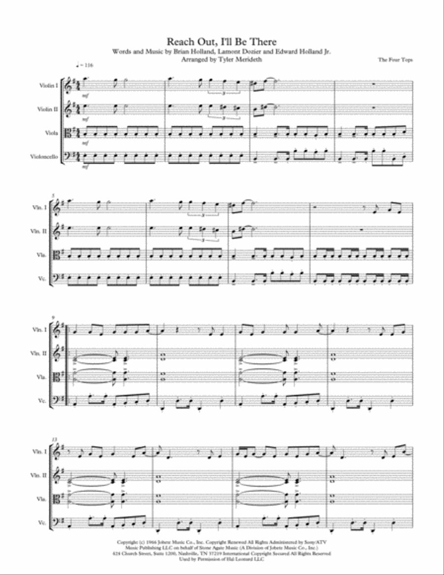 Reach Out And I'll Be There String Quartet scores gallery preview page 2