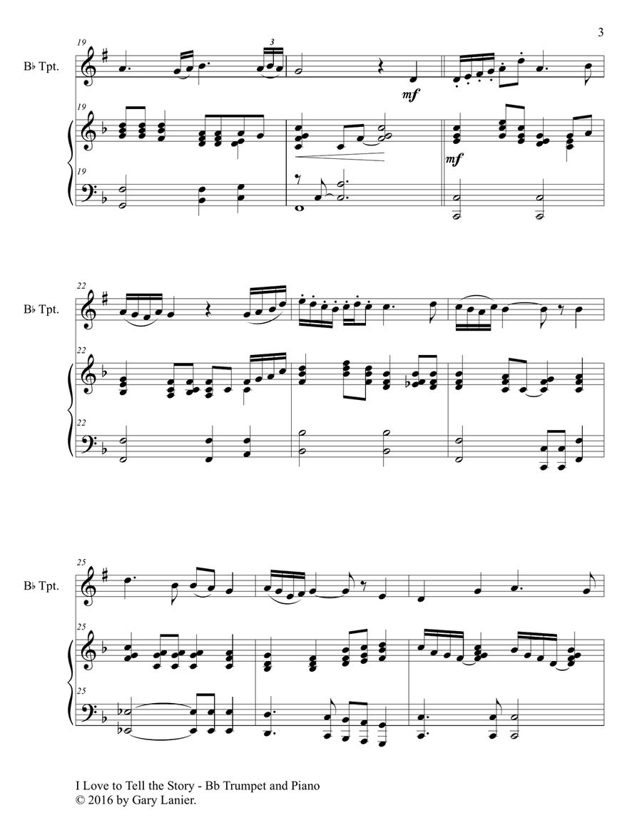 Gary Lanier: 3 BEAUTIFUL HYMNS, Set V (Duets for Bb Trumpet & Piano) Trumpet Duet scores gallery preview page 4