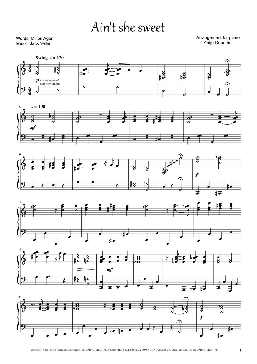 Ain't She Sweet Ain't She Sweet Piano Solo scores gallery preview page 1