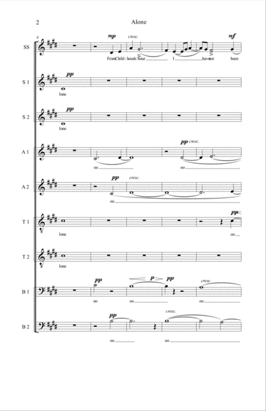 Alone (Edgar Alan Poe) 4-Part scores gallery preview page 2