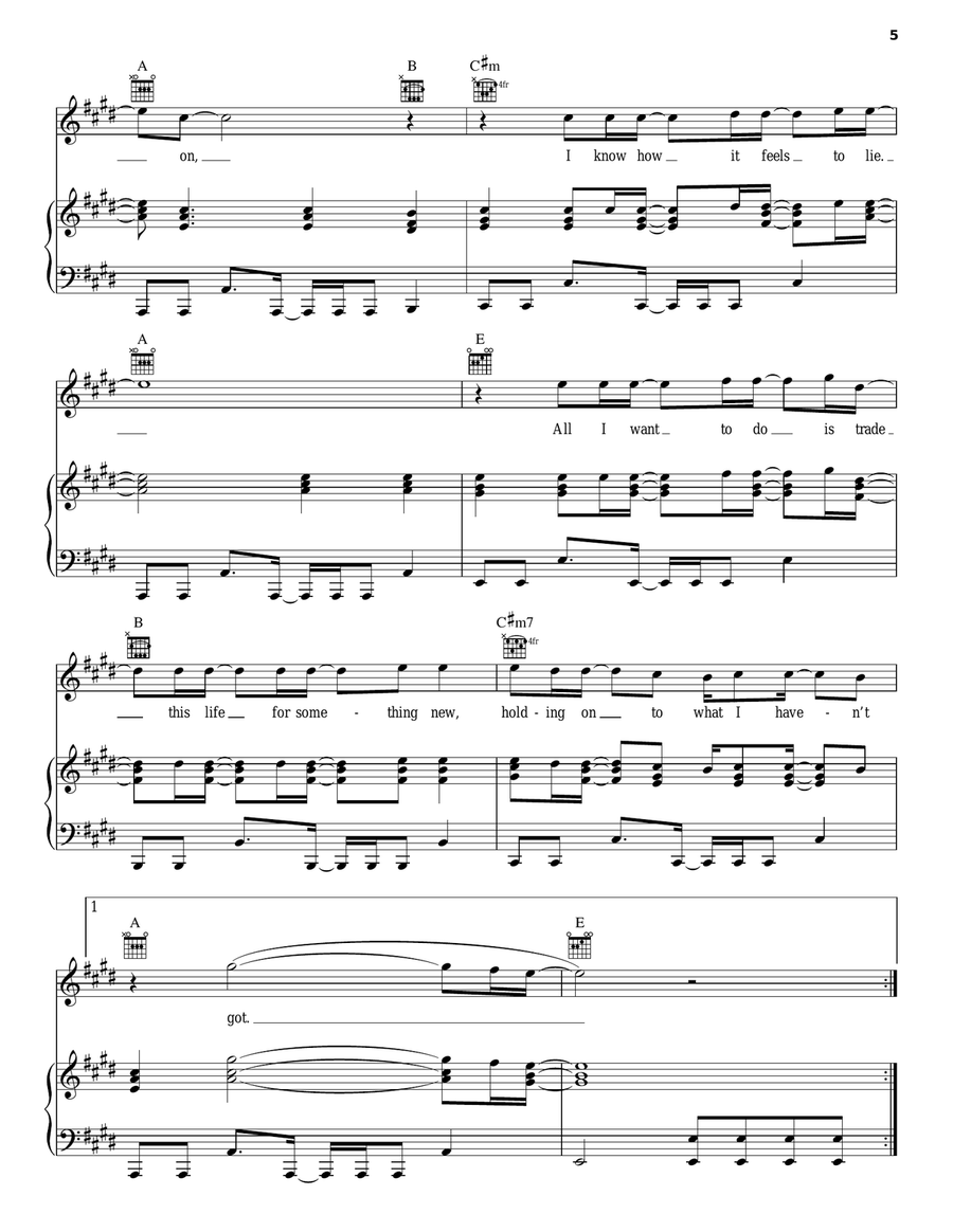 Waiting For The End Piano, Vocal, Guitar scores gallery preview page 5
