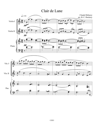 Clair de Lune (Violin Duet) with piano accompaniment