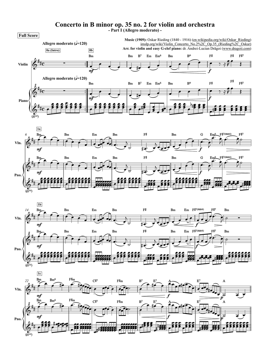 Oskar Rieding - Concerto in B minor op. 35 no. 2 for violin and orchestra - Part I (Allegro moderato Large Ensemble - Digital Sheet Music