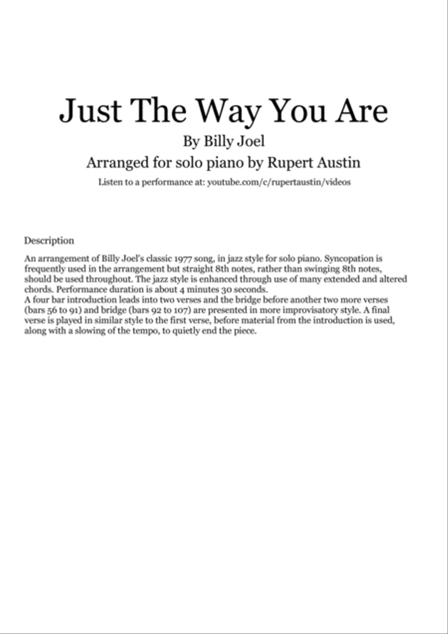 Just The Way You Are Piano Solo scores gallery preview page 1