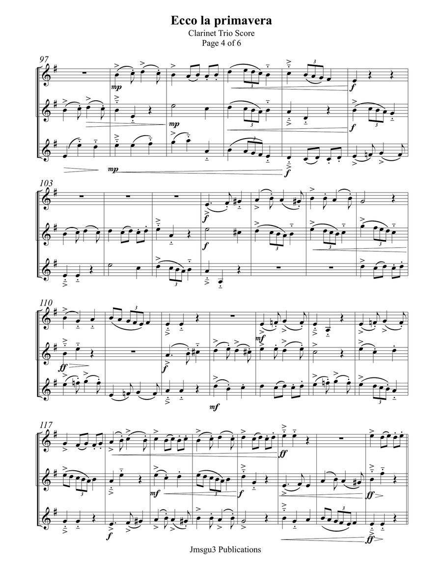 Landini: Ecco la Primavera for Clarinet Trio Clarinet Trio scores gallery preview page 4