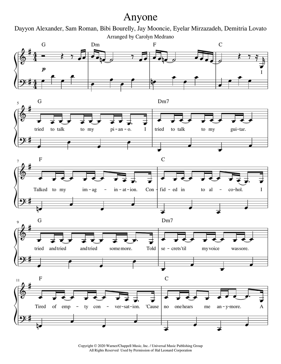 Anyone Anyone Piano, Vocal scores gallery preview page 1