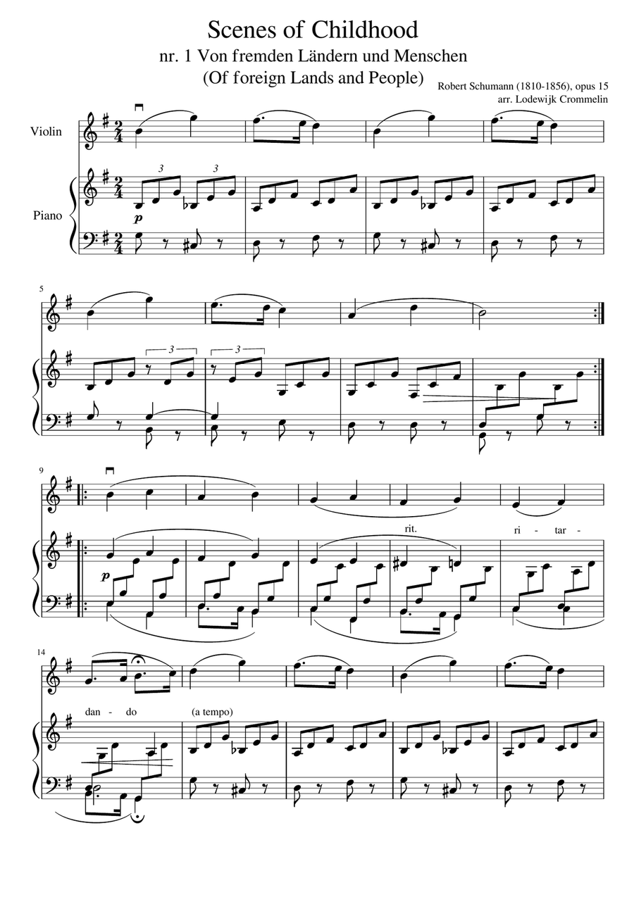 Schumann - Scenes of Childhood op. 15 nr 1 Of foreign Lands and People Violin Solo scores gallery preview page 1