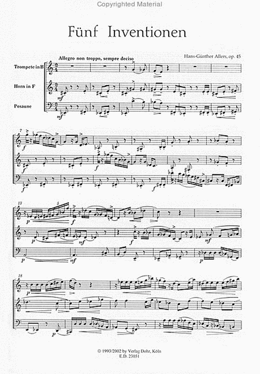 Fünf Inventionen für Trompete, Horn und Posaune op. 45