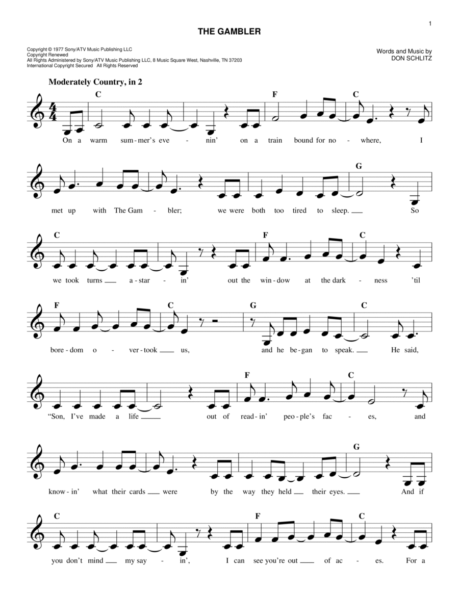 The Gambler The Gambler Piano scores gallery preview page 1