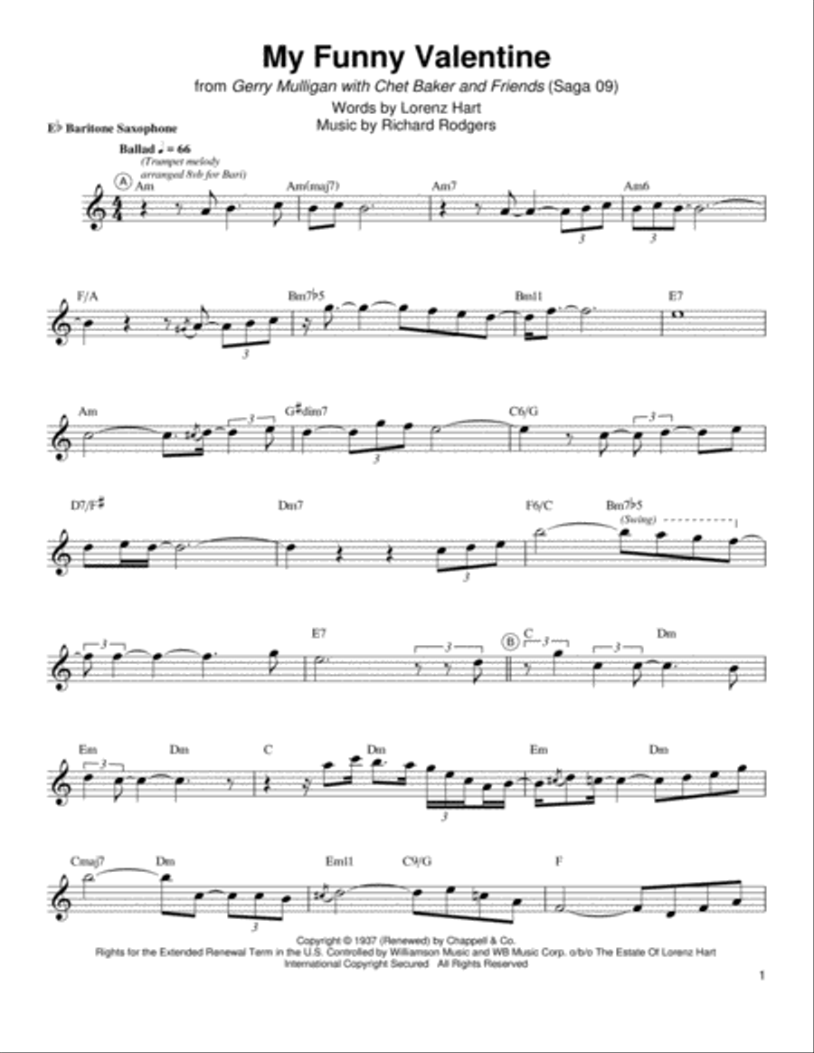 My Funny Valentine Baritone Saxophone scores gallery preview page 1