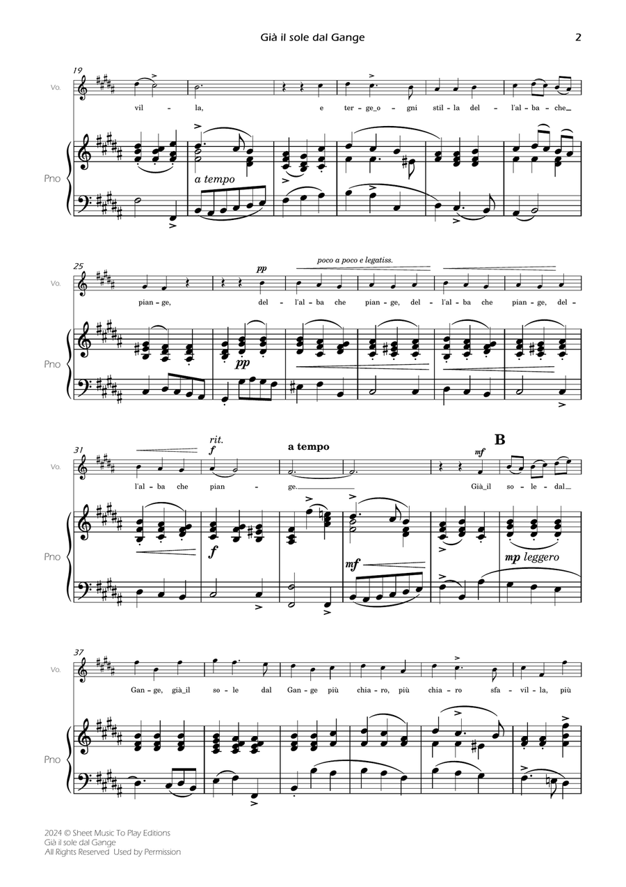 Scarlatti - Già il sole dal Gange - Voice and Piano - B Major Piano, Vocal scores gallery preview page 4