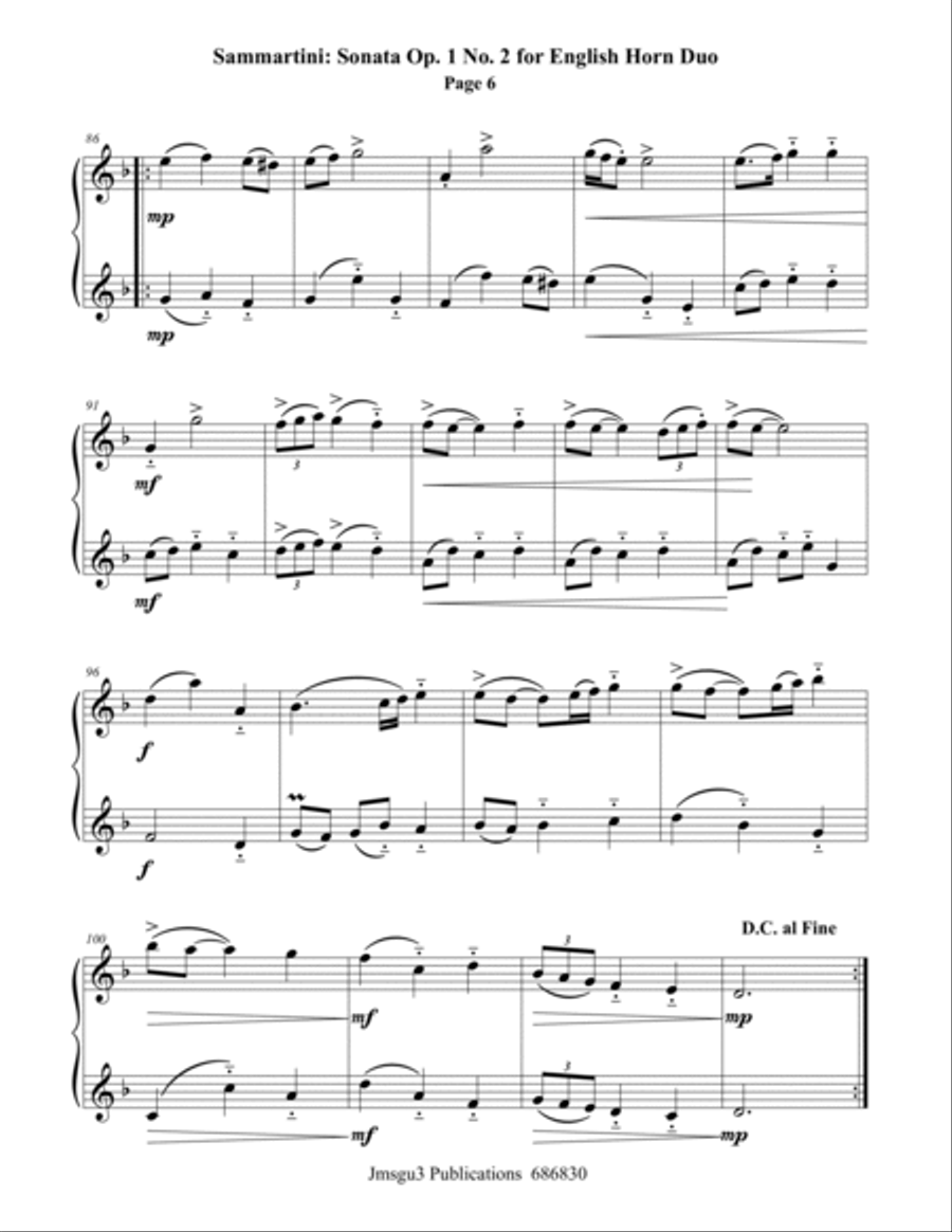 Sammartini: Sonata Op. 1 No. 2 for English Horn Duo English Horn scores gallery preview page 6