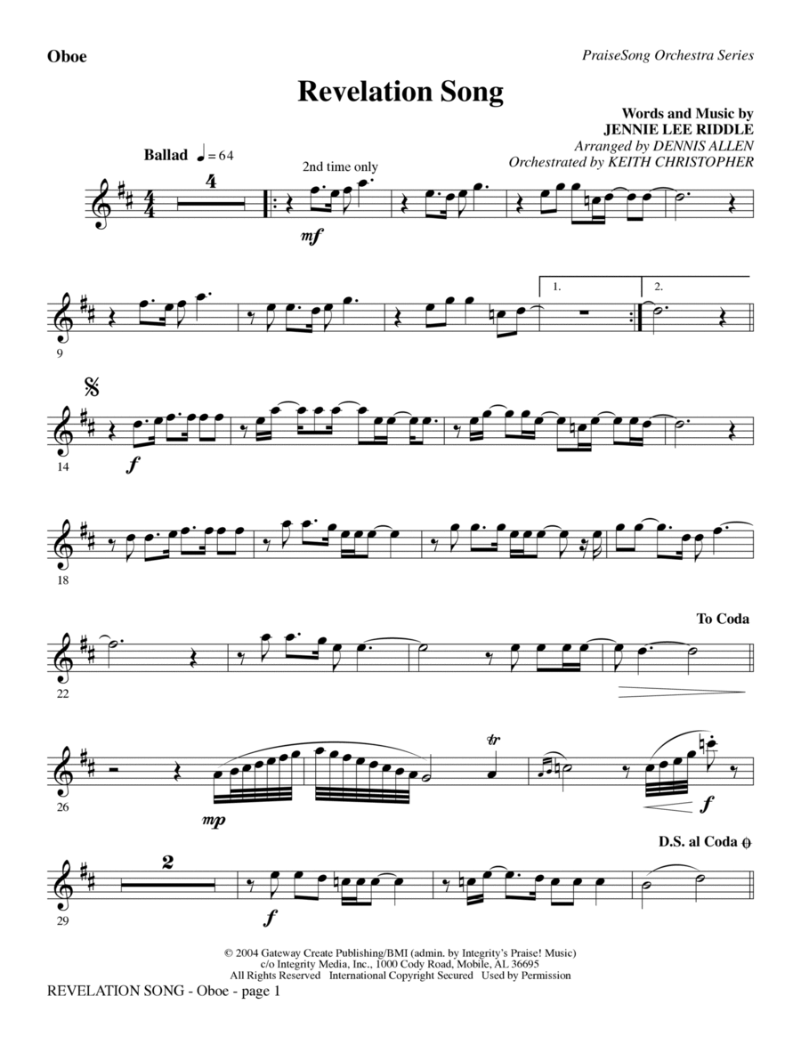 Revelation Song - Oboe Choir scores gallery preview page 1