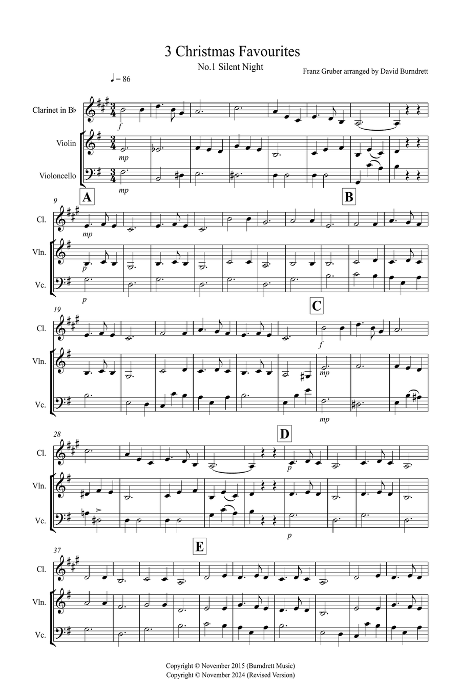 3 Christmas Favourites for Clarinet, Violin and Cello Trio Small Ensemble scores gallery preview page 1