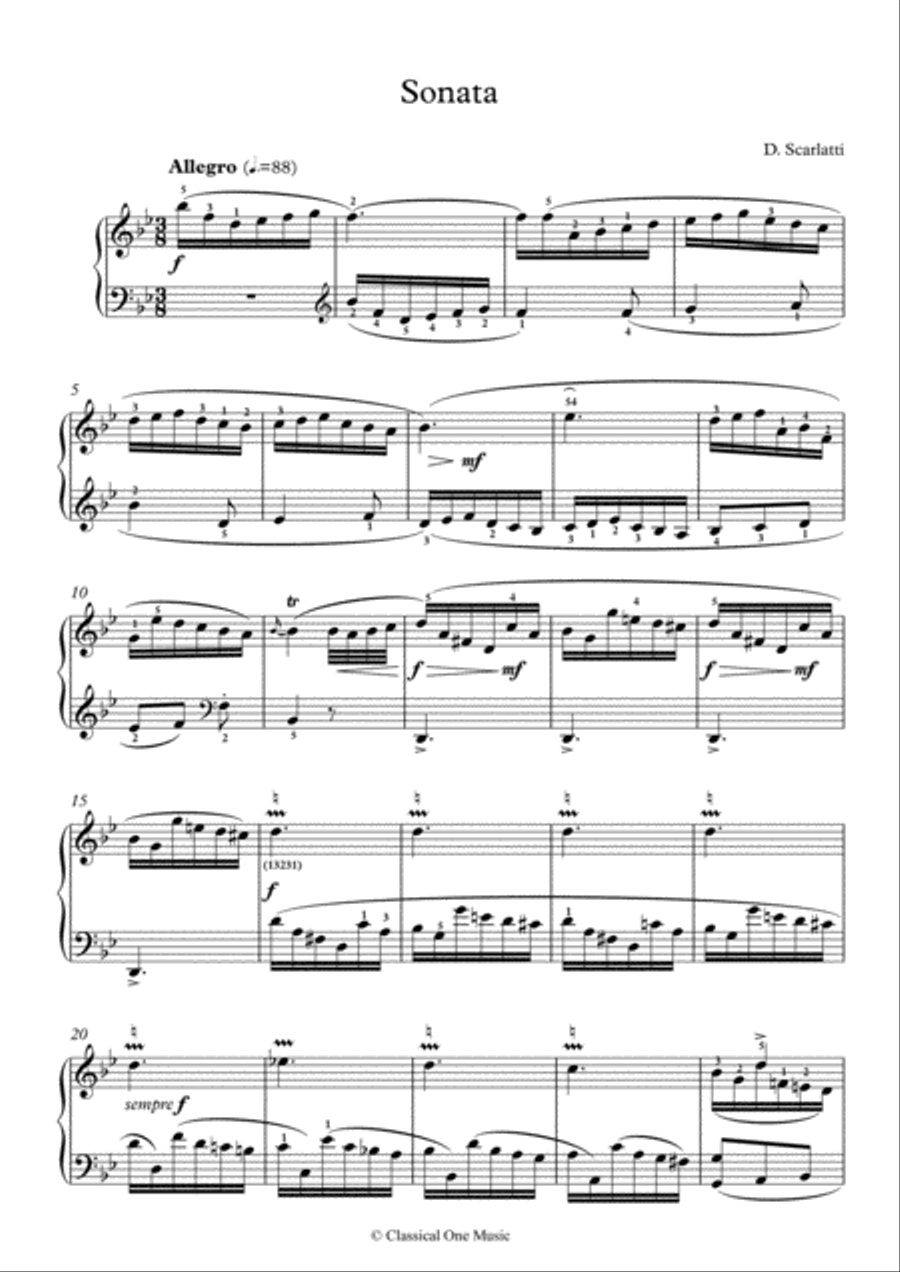 Scarlatti-Sonata in B-Major L.29 K.504(piano) Piano Solo scores gallery preview page 2