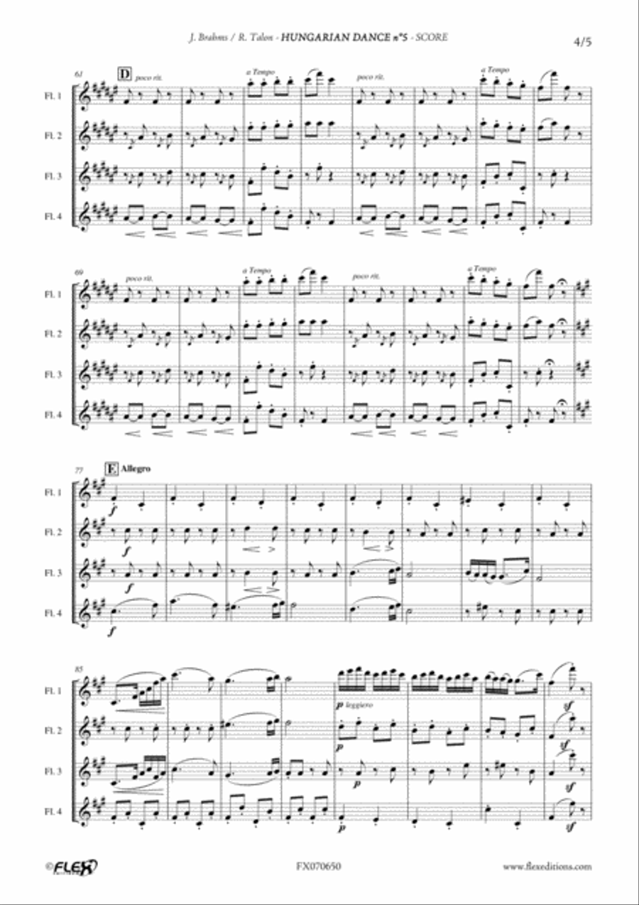 Hungarian Dance No. 5 Hungarian Dance No. 5 Flute Quartet scores gallery preview page 4