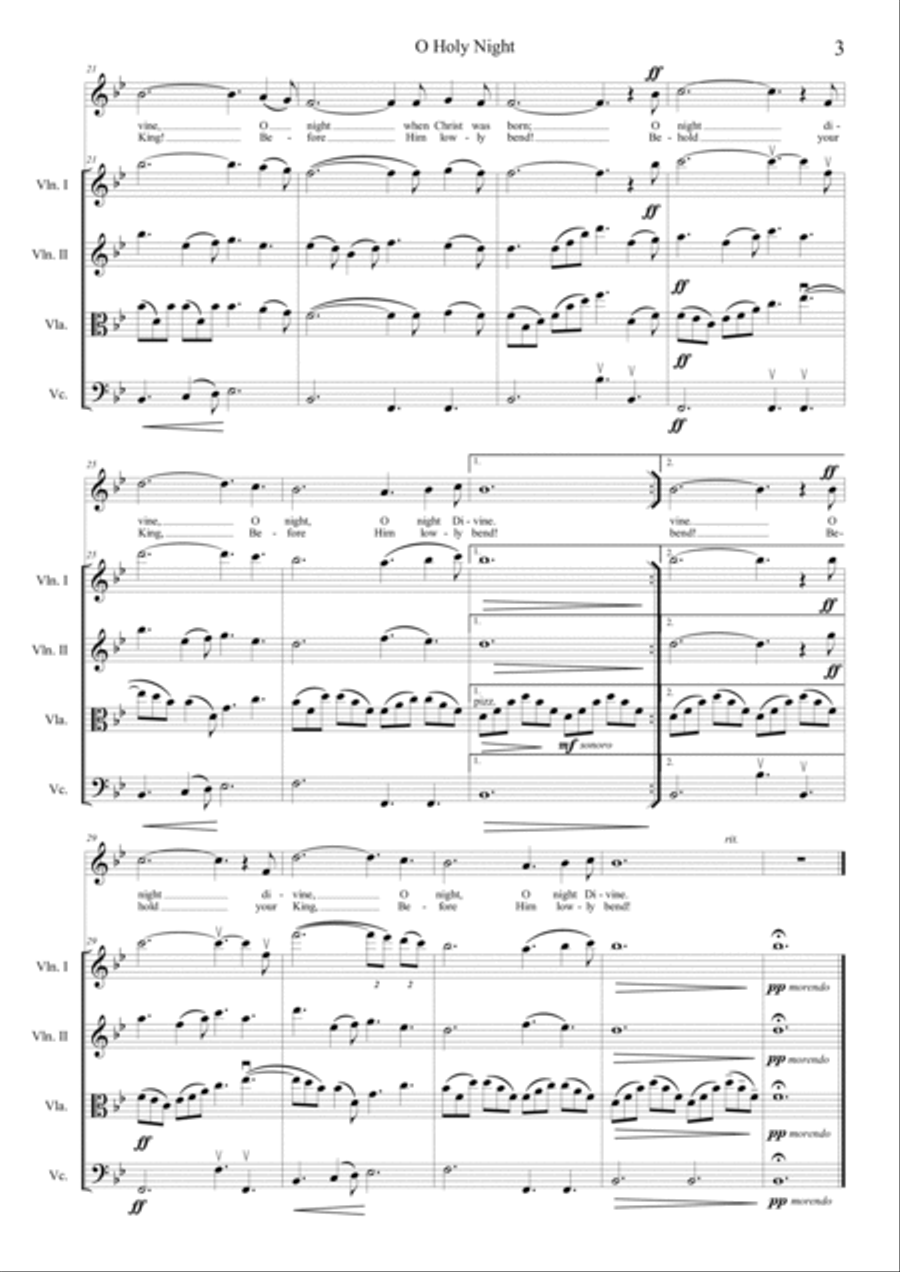 O Holy Night for Vocal Solo and/or String Quartet B-flat String Quartet scores gallery preview page 3