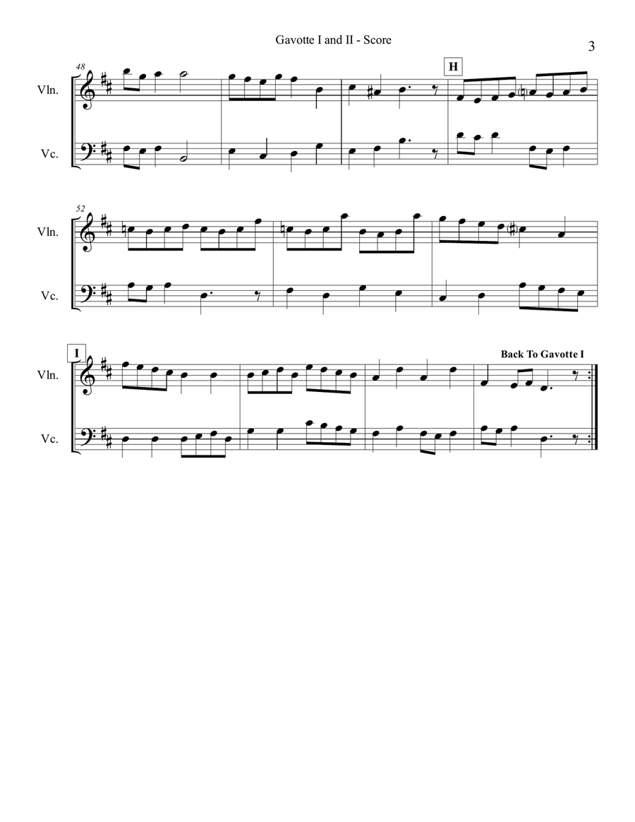 Bach Gavotte I & II for Violin & Cello String Duet scores gallery preview page 3