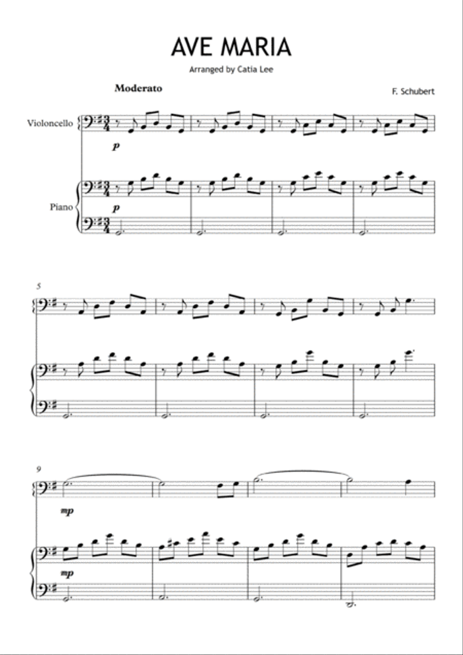Ave Maria - Schubert for Cello and piano - G major Piano scores gallery preview page 2