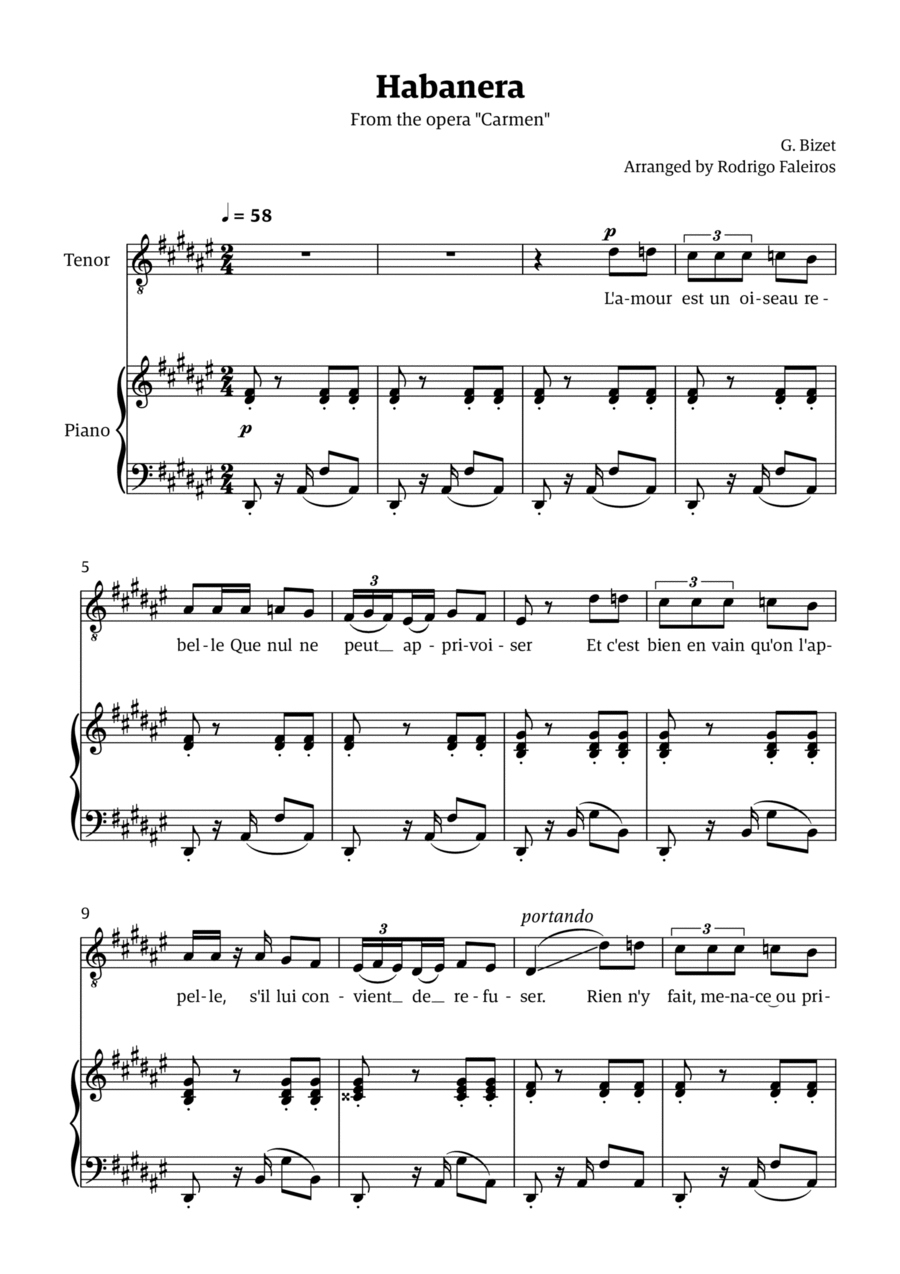 Habanera (for tenor - D# minor/ Eb major) Chamber Music scores gallery preview page 1