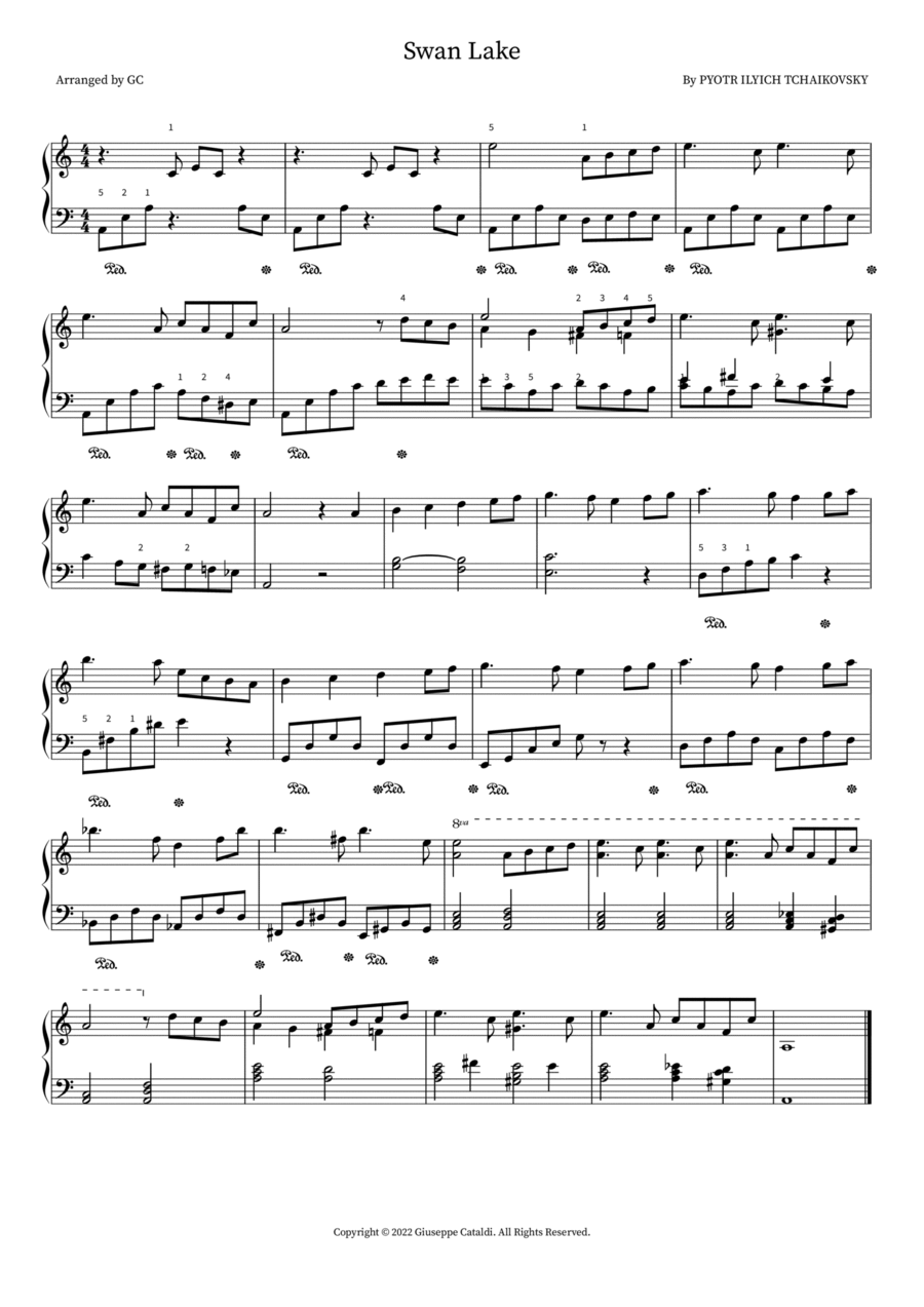 Swan Lake Piano Solo scores gallery preview page 1