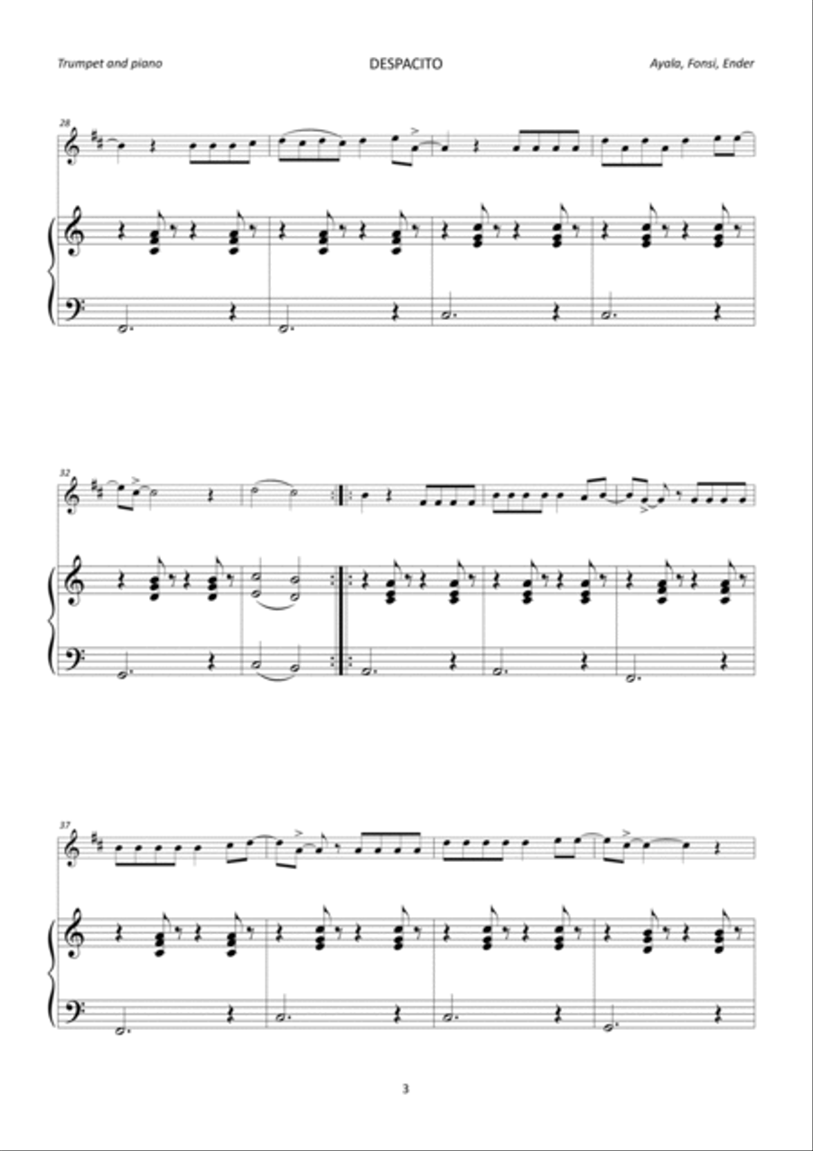 Despacito Trumpet Solo scores gallery preview page 3
