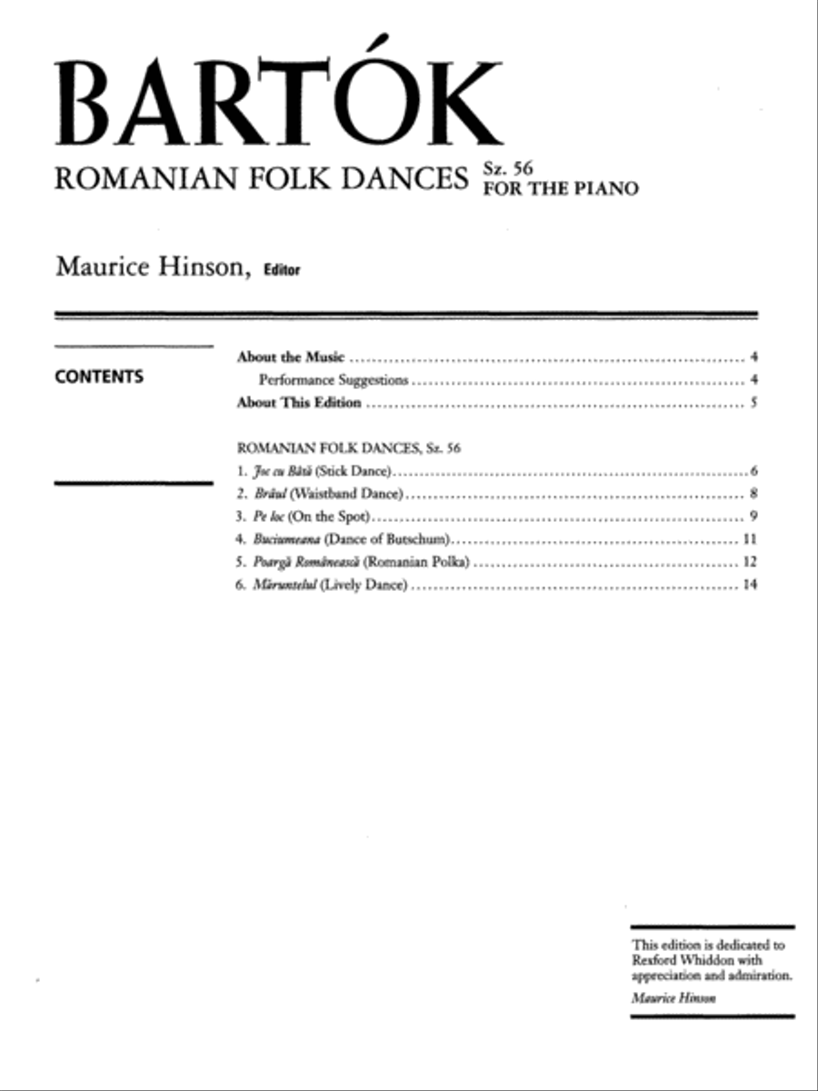 Bartók -- Romanian Folk Dances, Sz. 56 for the Piano image number null