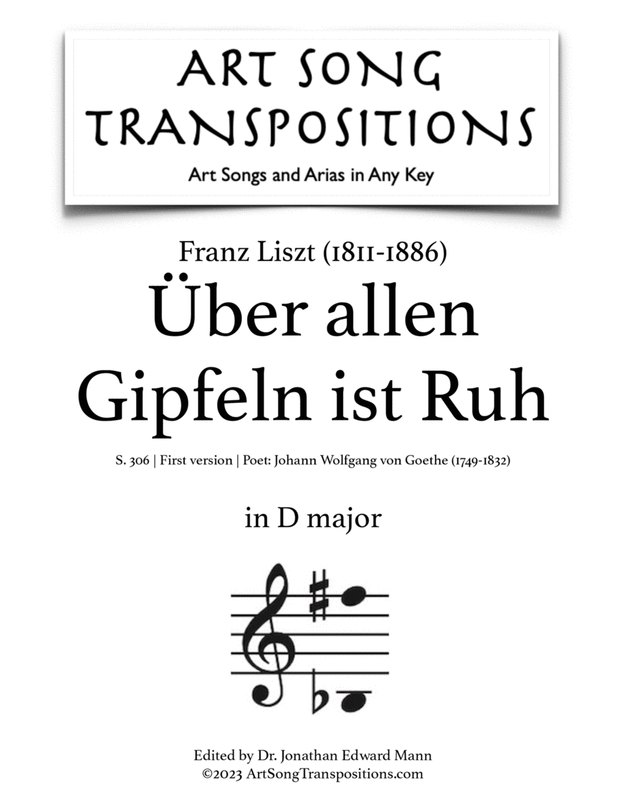 LISZT: Über allen Gipfeln ist Ruh, S. 306 (first version, transposed to D major) Voice scores gallery preview page 1