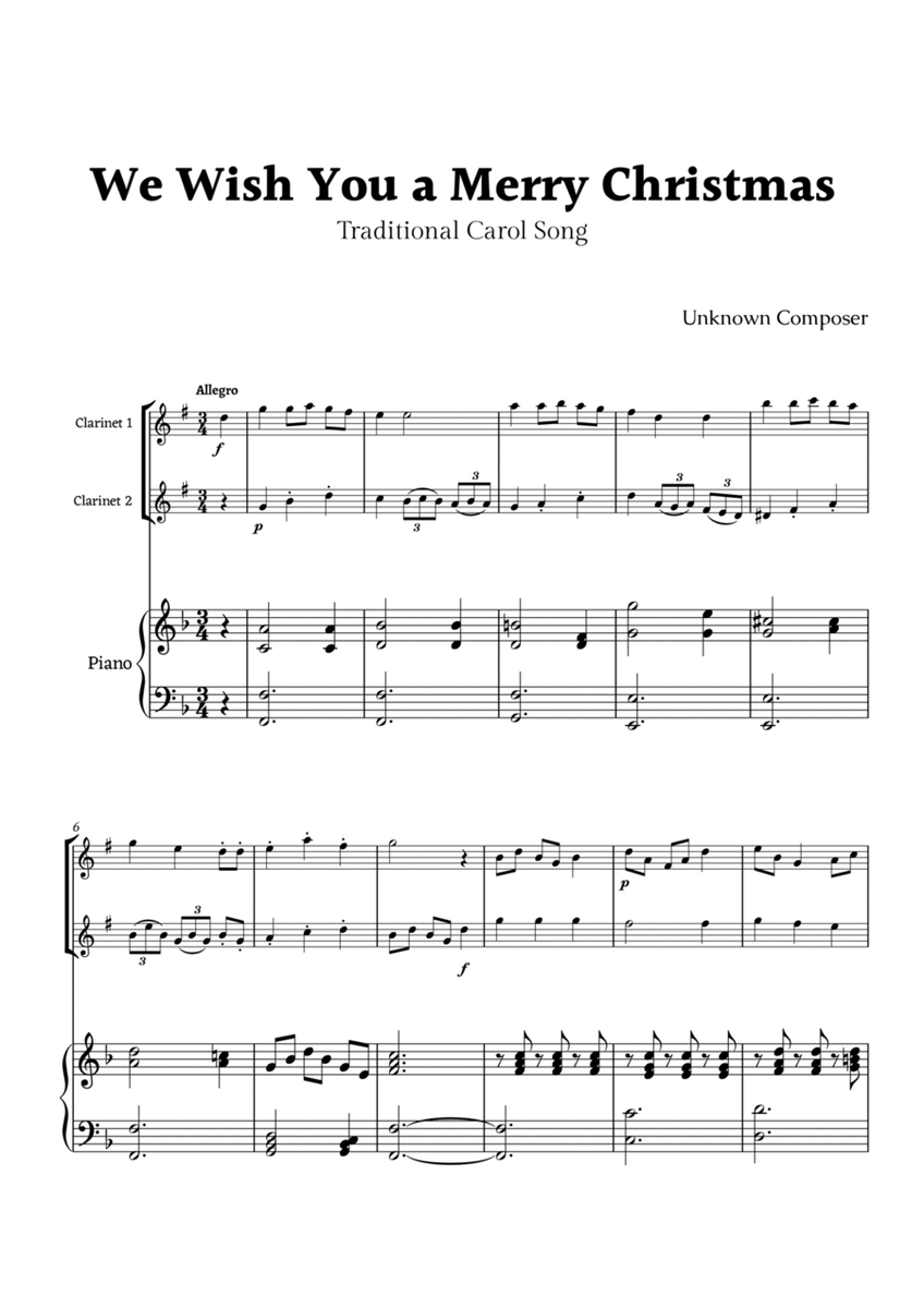We Wish you a Merry Christmas for Clarinet Duet with Piano image number null