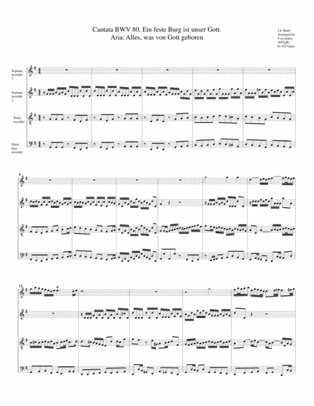 Aria: Alles, was von Gott geboren from Cantata BWV 80 (arrangement for 4 recorders)