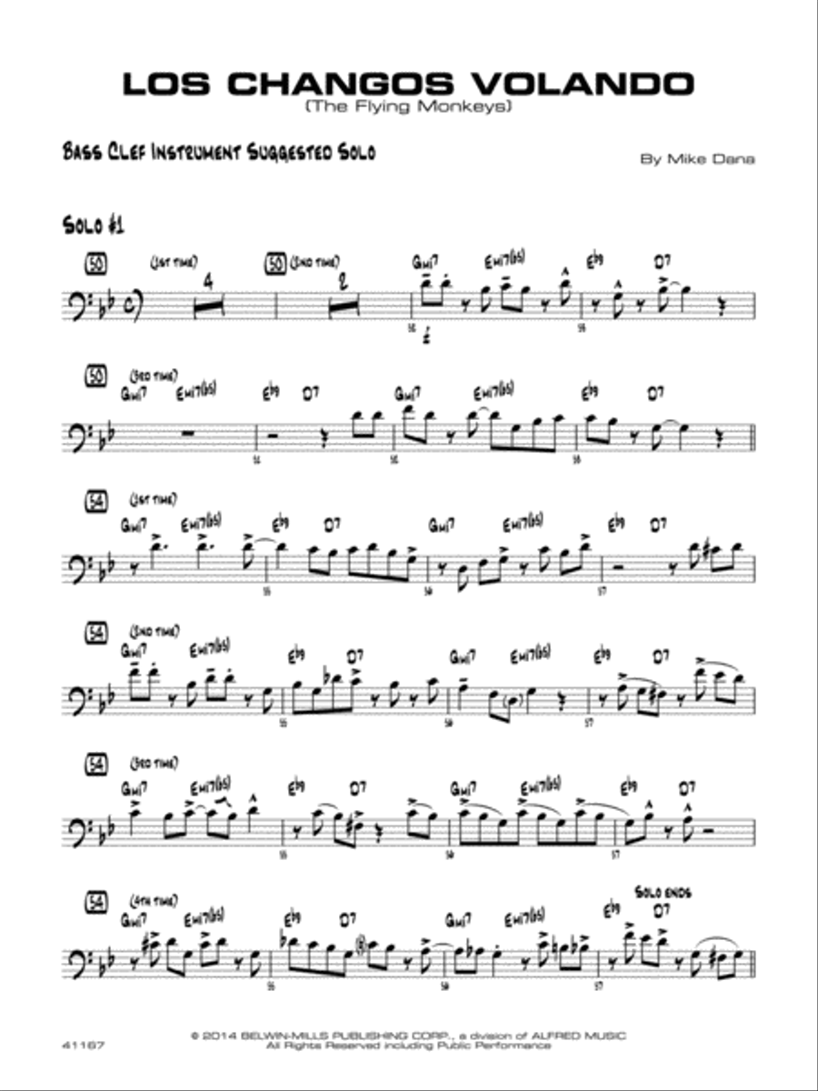 Los changos volando: Bass Clef Instrument Suggested Solo Jazz Ensemble scores gallery preview page 1