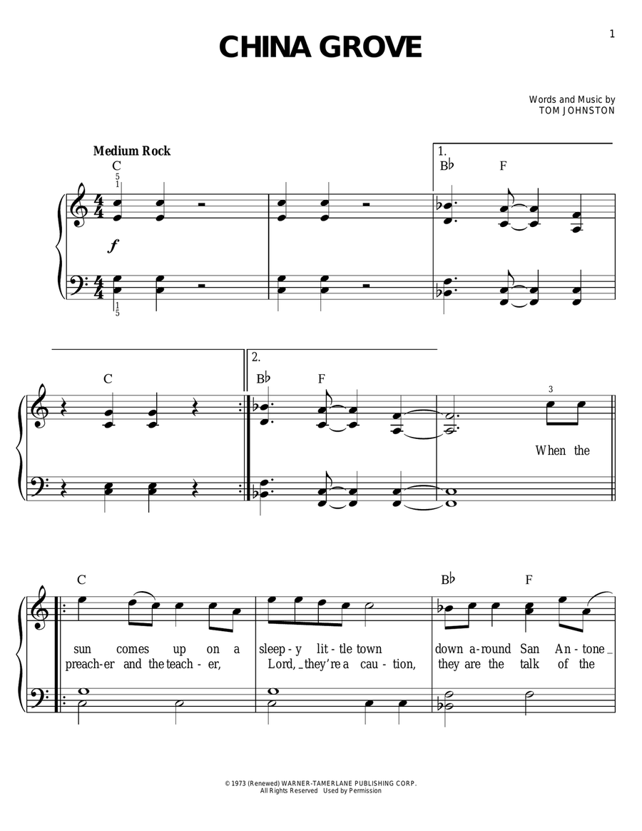 China Grove Easy Piano scores gallery preview page 1