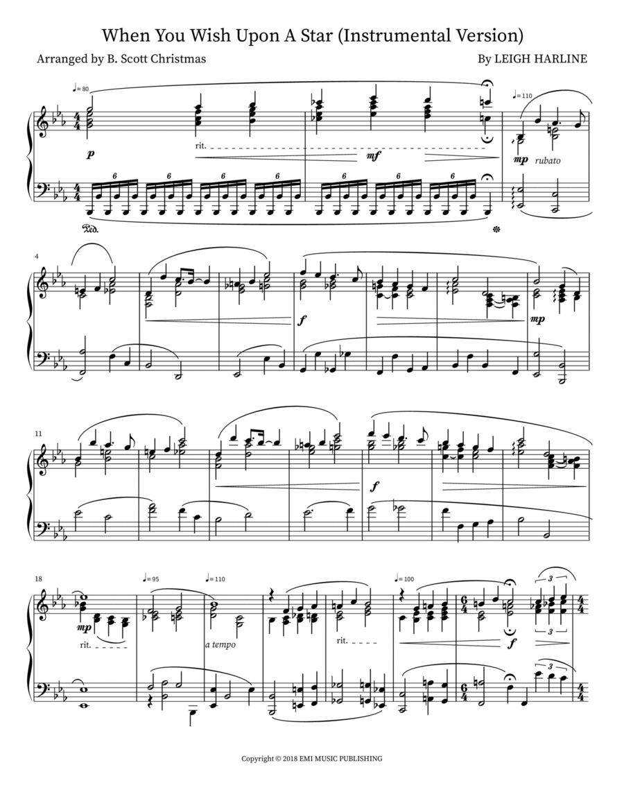 When You Wish Upon A Star (Instrumental Version) Piano Solo scores gallery preview page 1