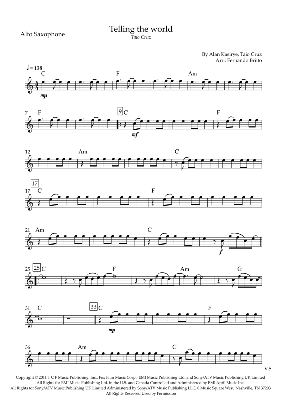 Telling The World Alto Saxophone scores gallery preview page 1
