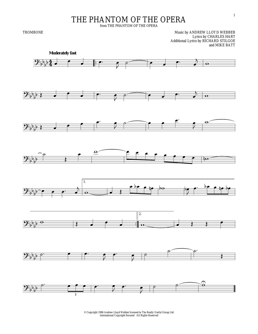 The Phantom Of The Opera The Phantom Of The Opera Trombone Solo scores gallery preview page 1