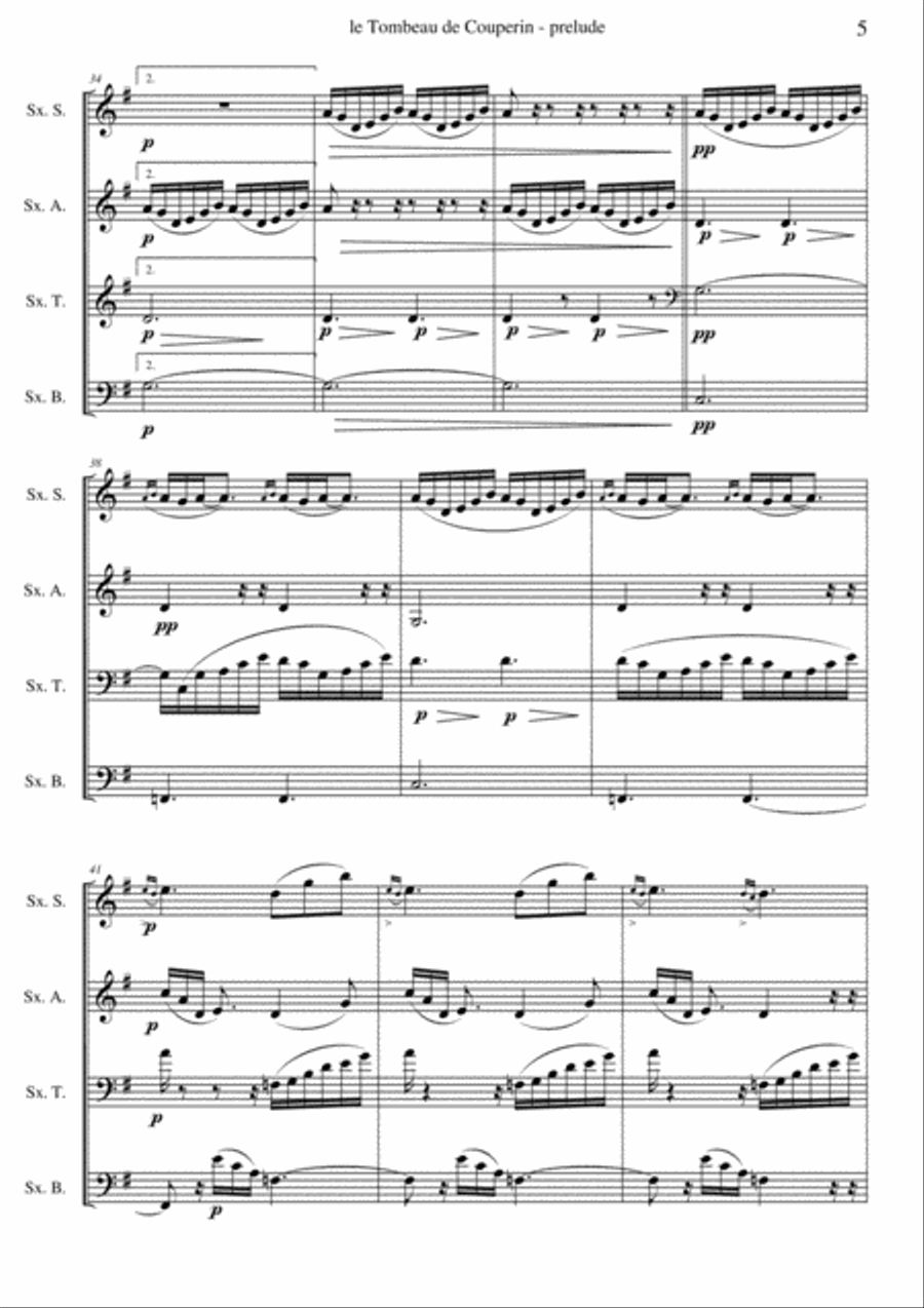 Le Tombeau de Couperin (Maurice Ravel), prélude. Arrangement for saxophone quartet (M. Loridan) Ful Saxophone Quartet scores gallery preview page 5