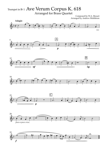 Ave Verum Corpus K. 618 arranged for Brass Quartet image number null
