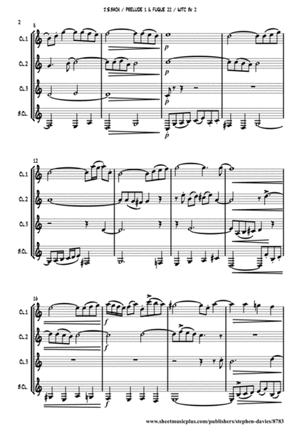 Prelude No.1 & Fugue No.22 from The Well-Tempered Clavier Book 2 by J.S.Bach for Clarinet Quartet image number null