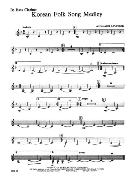 Korean Folk Song Medley: B-flat Bass Clarinet