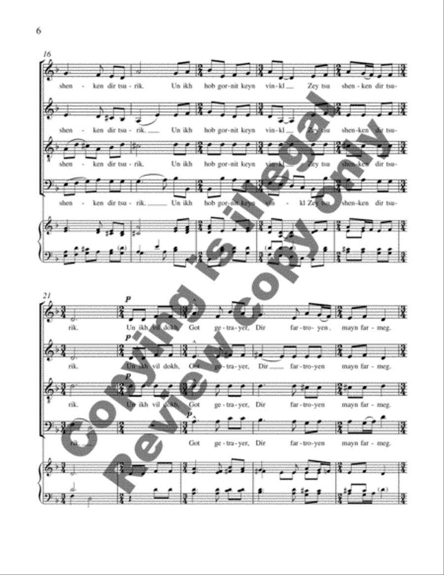 Unter dayne vayse shtern (Under your White Stars) 4-Part scores gallery preview page 4
