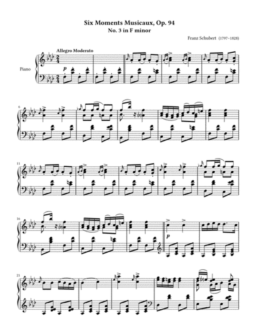 Schubert-Moments Musicaux Op94 No3(Original Version) image number null