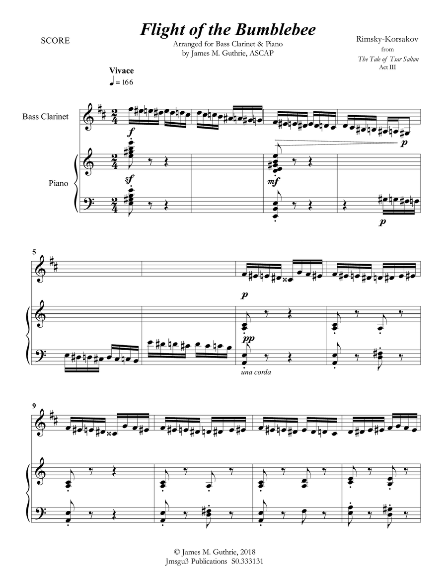 Korsakov: Flight of the Bumblebee for Bass Clarinet & Piano