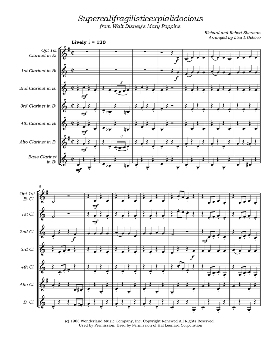 Supercalifragilisticexpialidocious from Walt Disney's MARY POPPINS Clarinet Choir scores gallery preview page 4