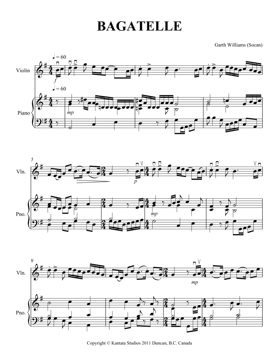 BAGETELLE FOR VIOLIN AND PIANO image number null