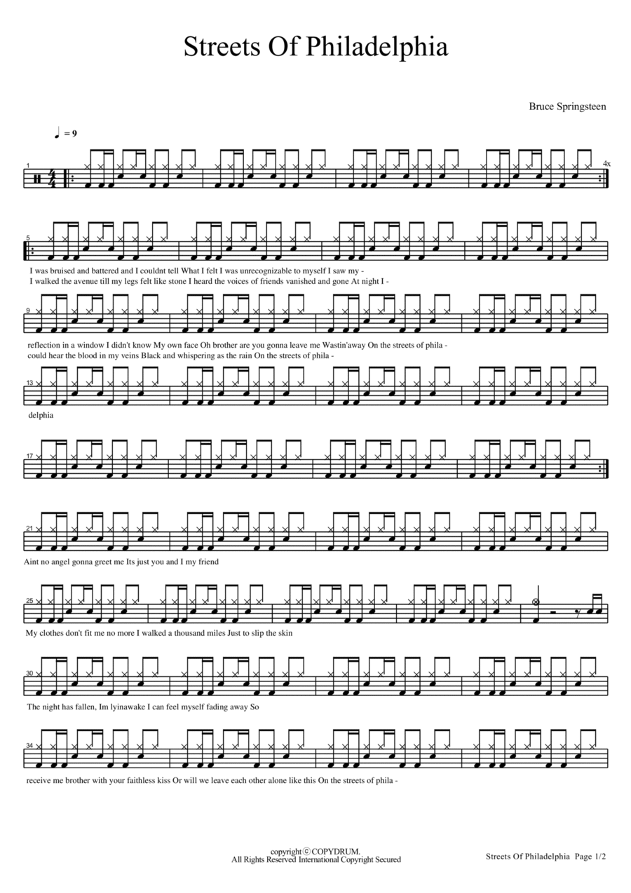 Streets Of Philadelphia Drum Set scores gallery preview page 1