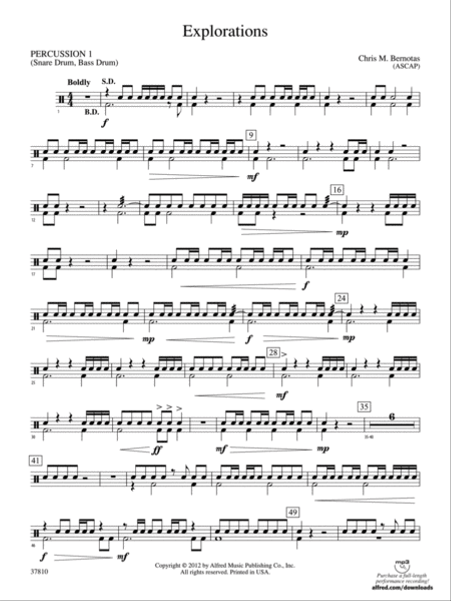 Explorations: 1st Percussion Concert Band scores gallery preview page 1
